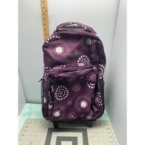 Rockland Rolling Backpack Purple Pink Dot Pattern Wheeled School Travel Bag